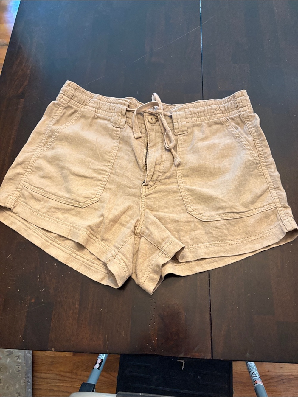 American Eagle Outfitters High-Waist Drawstring Shorts in Tan